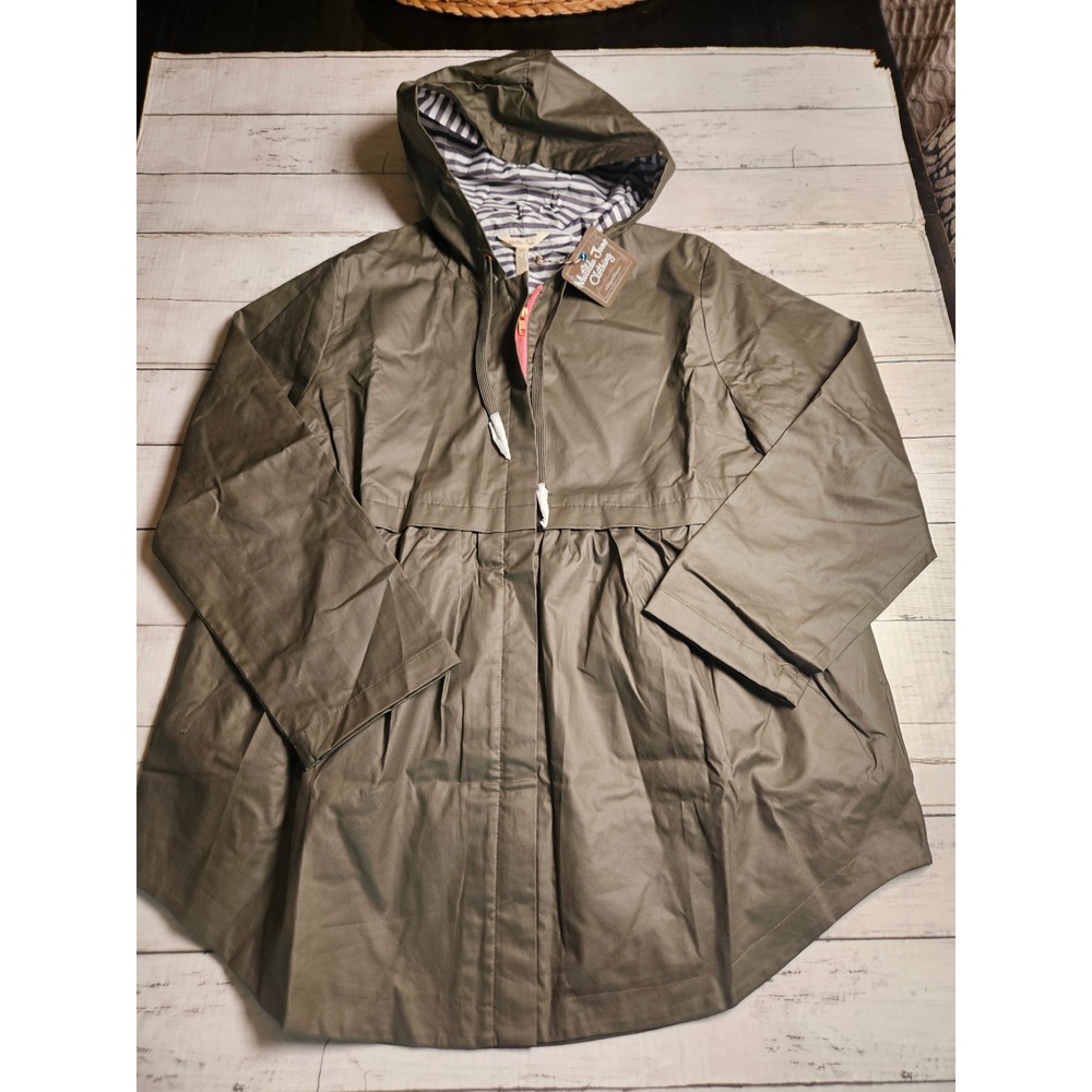 Matilda Jane Olive Green Hooded Rain Jacket Peplum Striped Lining 29619T Medium